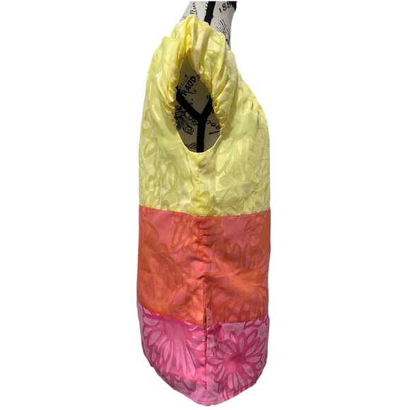 Lilly Pulitzer Sully Hotty Pink Color Block Top - Floral Multicolor Blouse Sz L - Picture 8 of 11